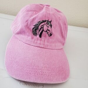 Pink Acid Wash Horse Embroidery Baseball Cap Adjustable Dad Hat Equestrian Style